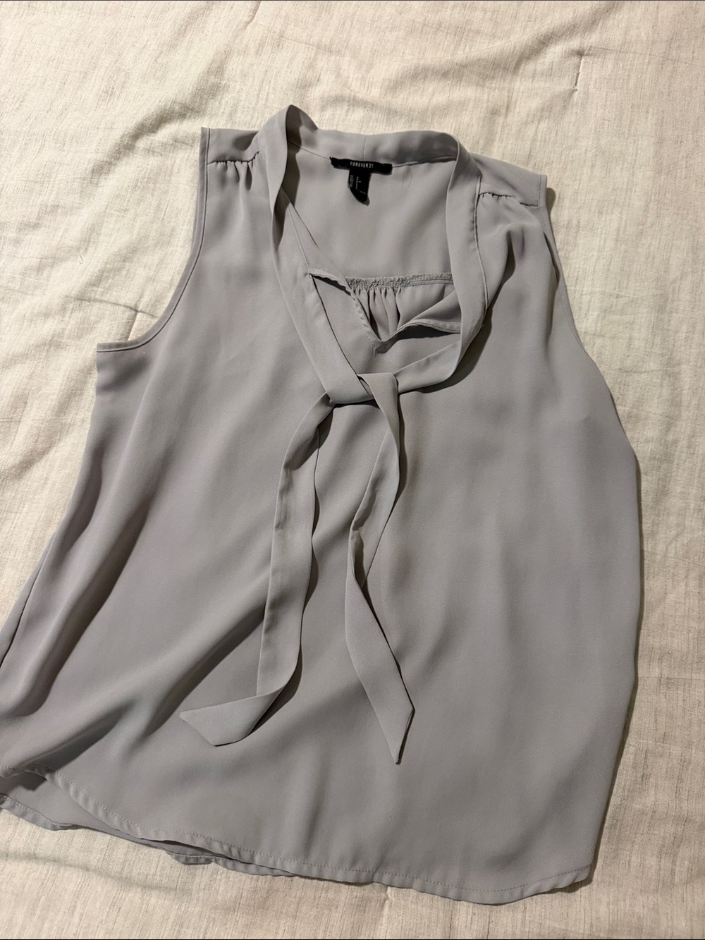 Forever 21 Light Gray Sleeveless Tie-Neck Blouse